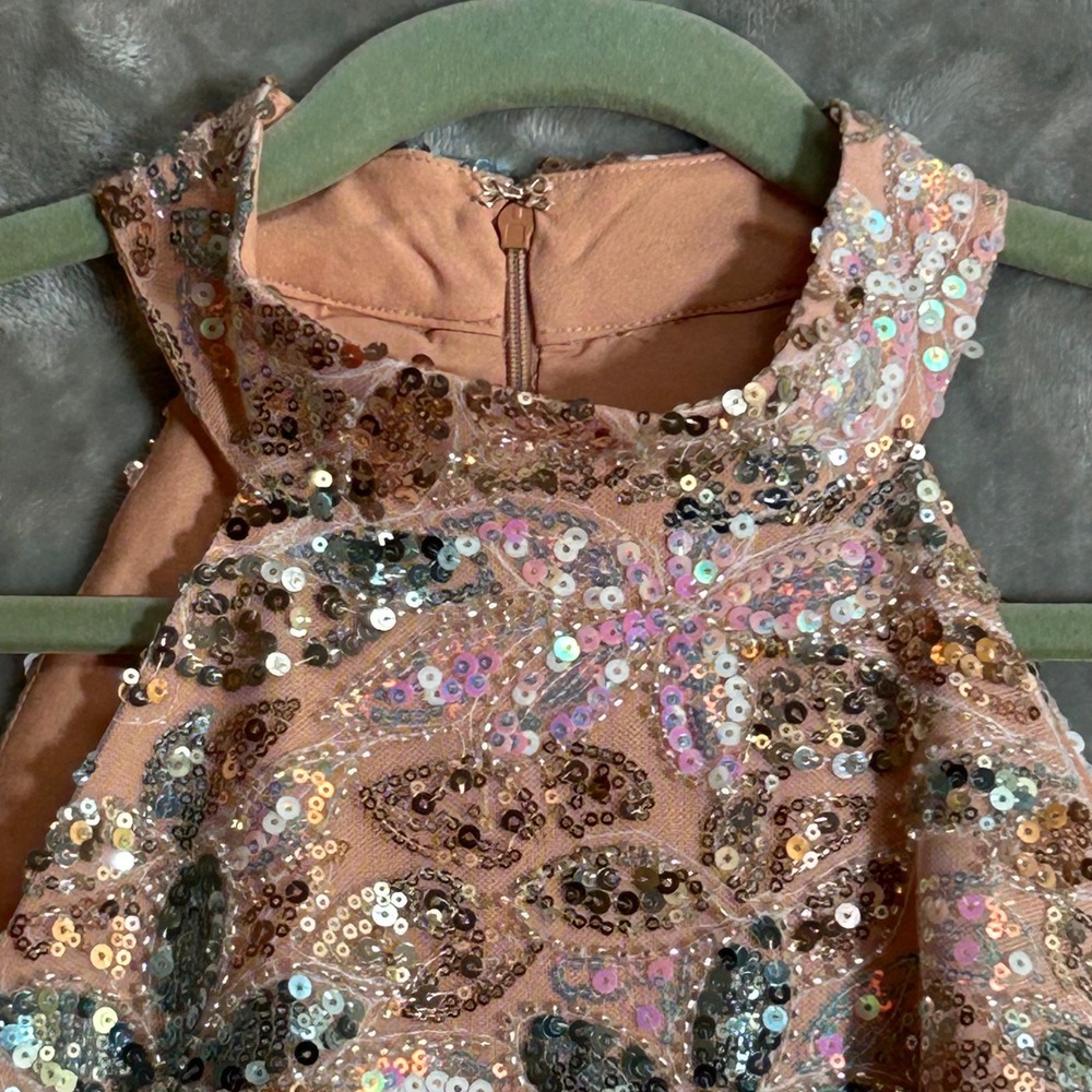 Adelyn Rae Rose Gold Floral Sequin Halter Mini Dress Bodycon Pink Silver Size M - Picture 3 of 12